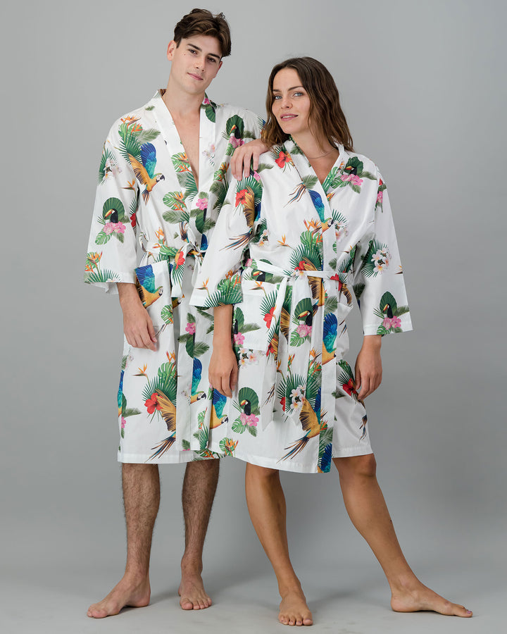 Adults Kimono - Paradise on White - Woodstock Laundry