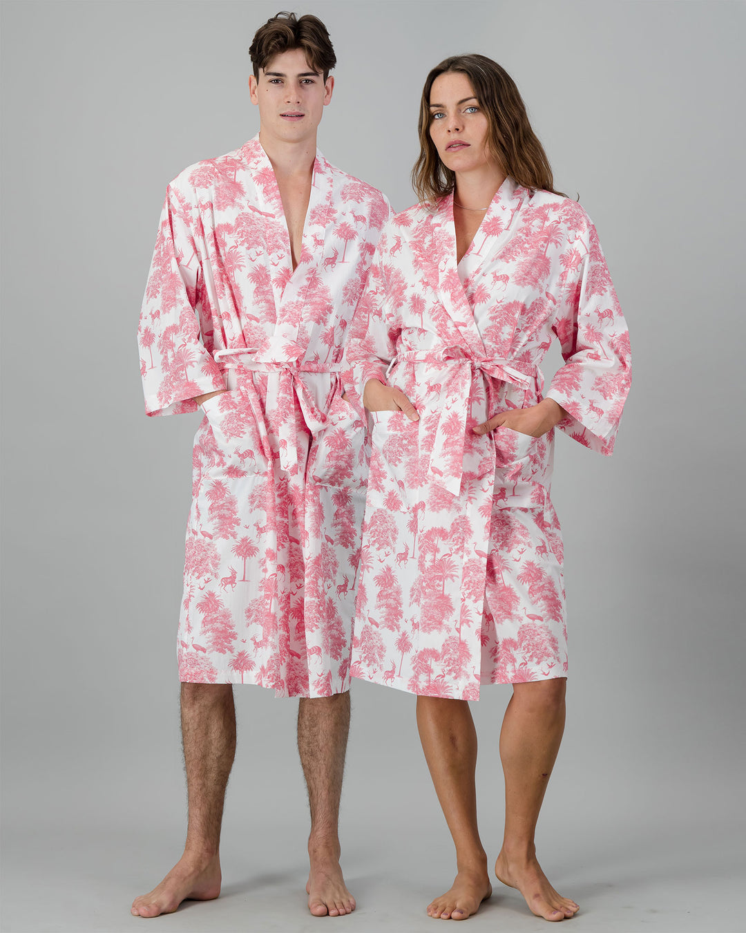 Adults Kimono - Pink Tropicana on White - Woodstock Laundry