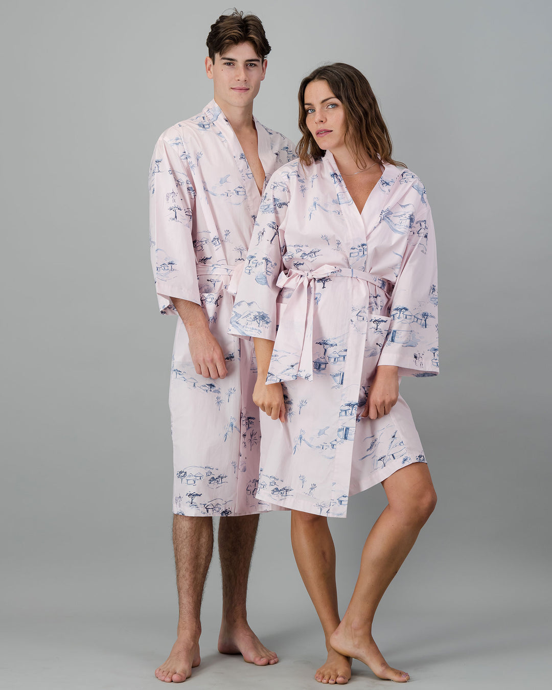 Adults Kimono - Grey Wild Coast on Pink - Woodstock Laundry