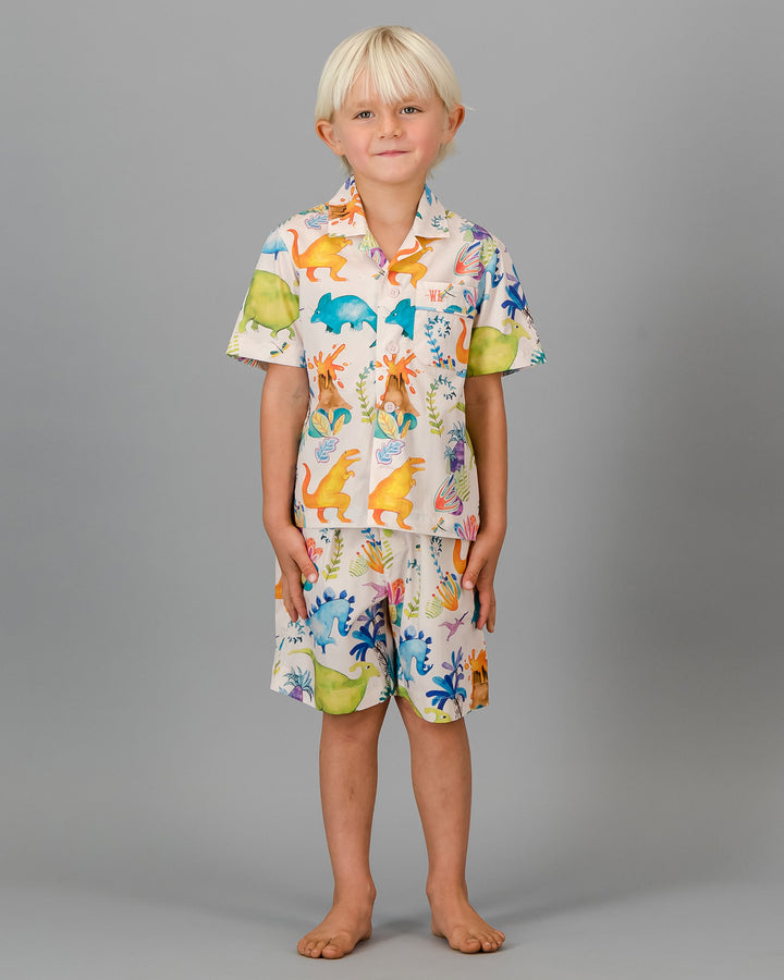 Boys Short Pyjamas Monkeys on Teal Front - Woodstock Laundry - Woodstock Laundry