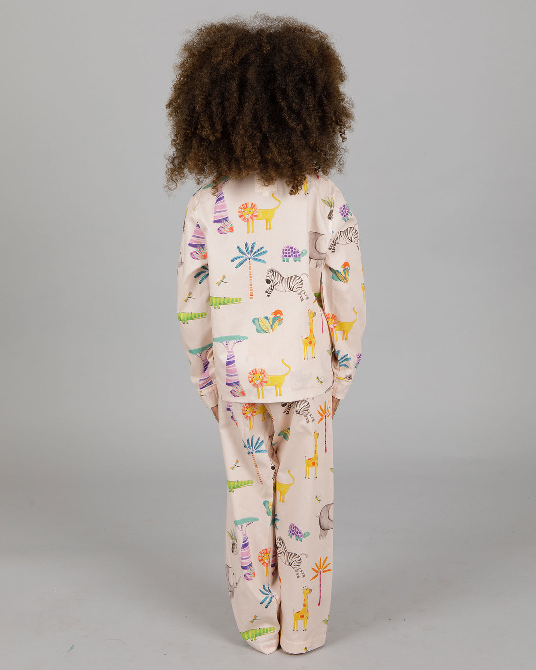 Girls Long Pyjamas - Safari on Pink Back - Woodstock Laundry