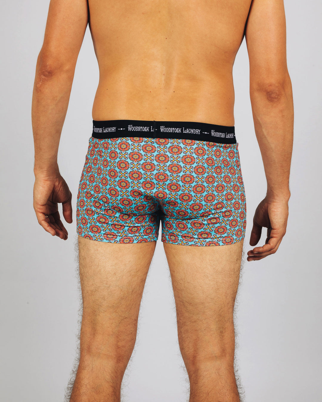 Mens Boxer Briefs - Funky Disco on Turquoise Back - Woodstock Laundry