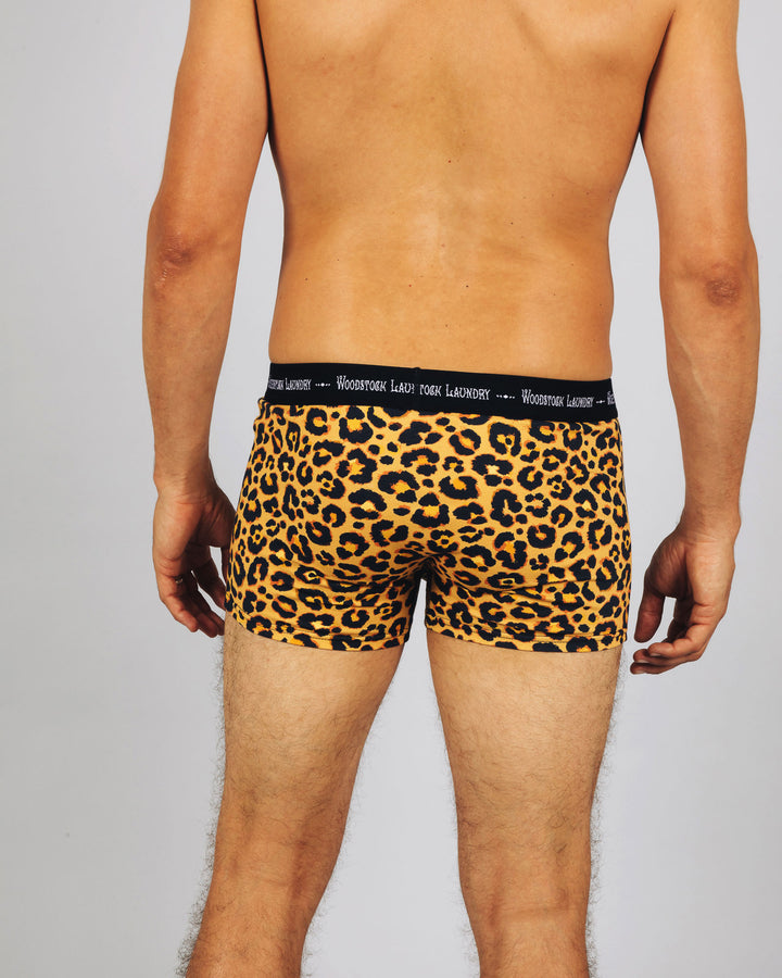 Mens Boxer Briefs - Leopard Skin on Orange Back - Woodstock Laundry