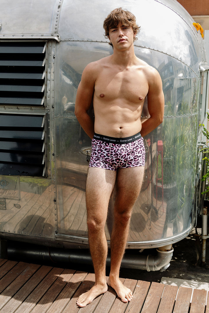 Mens Boxer Briefs - Leopard Skin on Pink Lifestyle - Woodstock Laundry