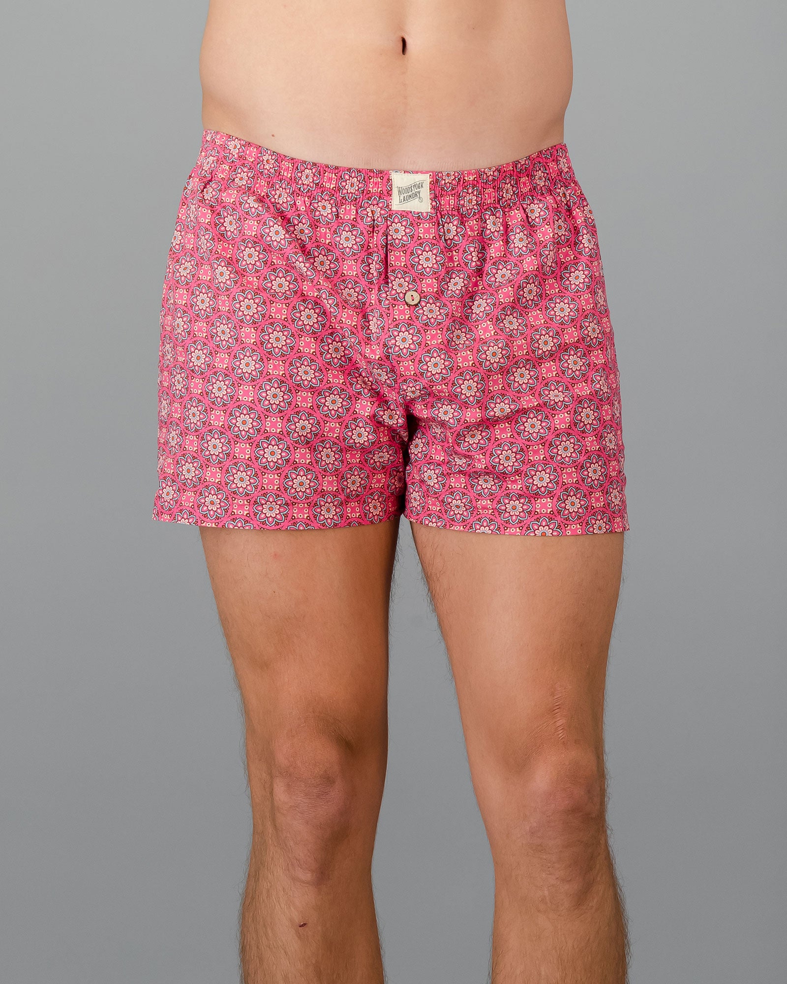 Mens Boxer Shorts Central Park Pink Organic Cotton Woodstock Laundry SA