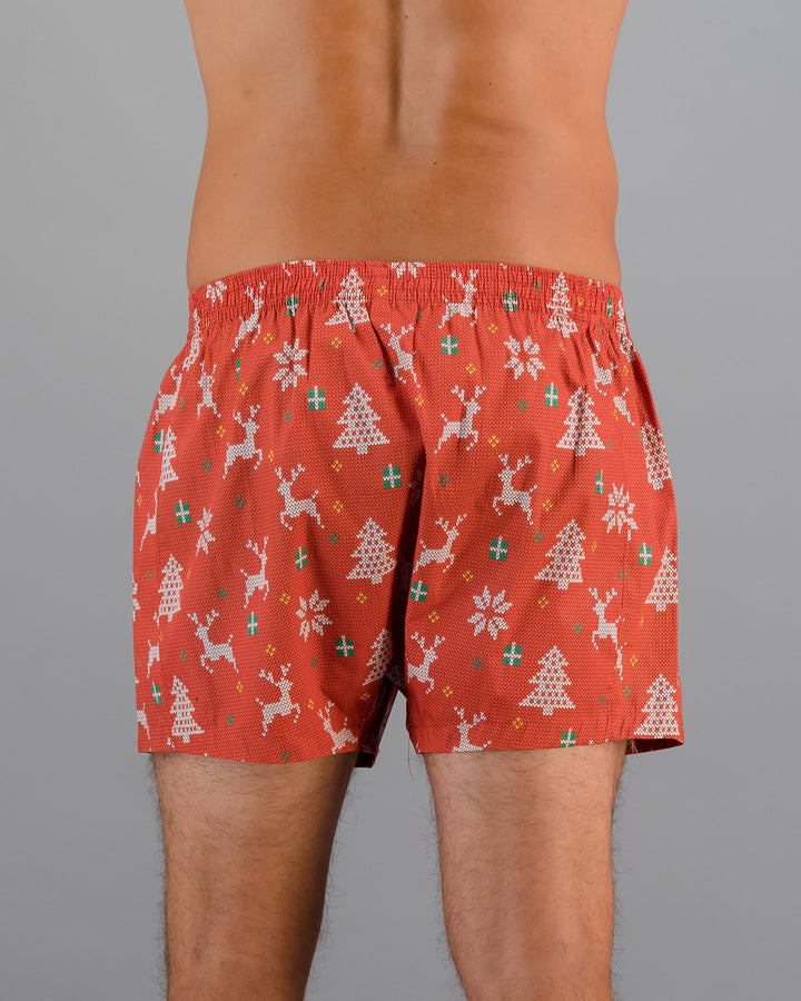 Mens Boxer Shorts Christmas Red Back - Woodstock Laundry