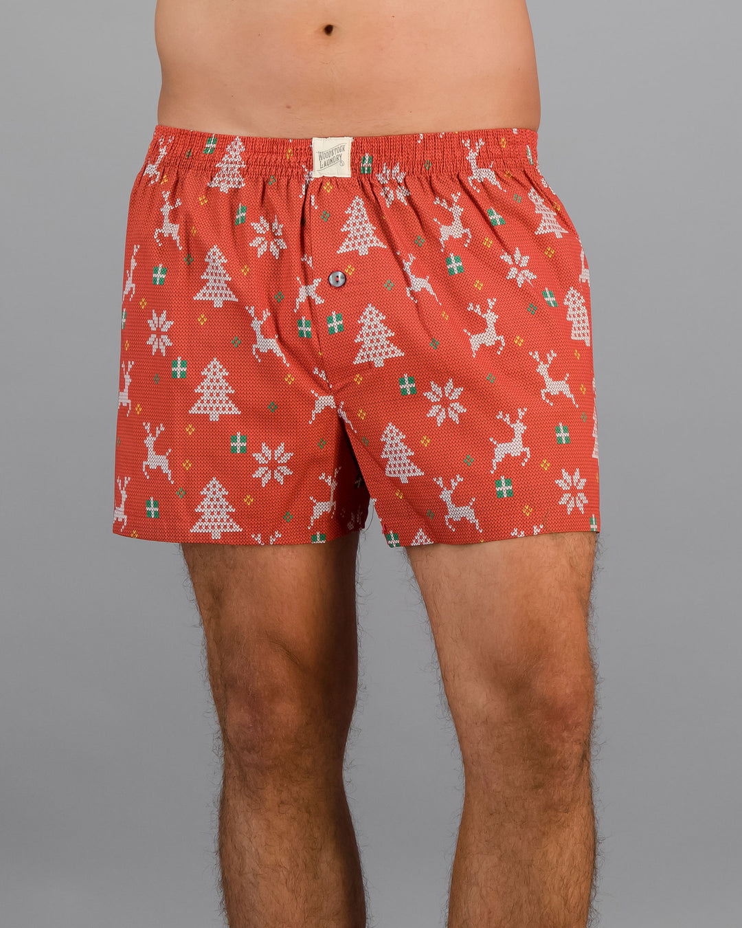 Mens Boxer Shorts Christmas Red Front - Woodstock Laundry