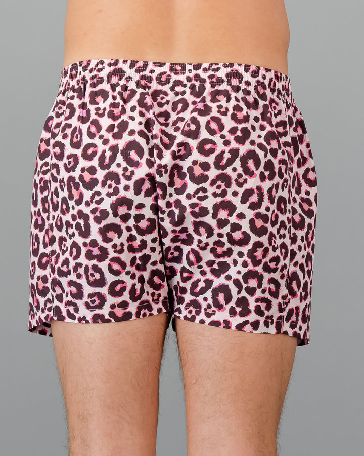 Mens Boxer Shorts Leopard Skin Pink Back - Woodstock Laundry