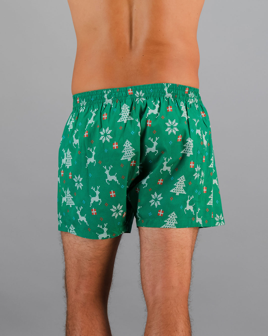 Mens Boxer Shorts Christmas Green Back - Woodstock Laundry