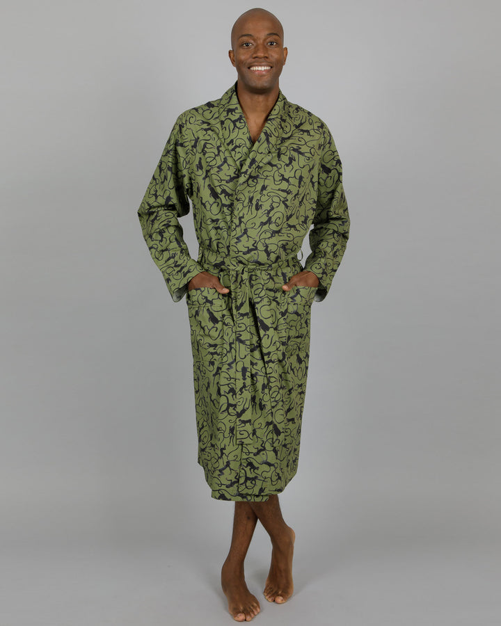 Mens Gown Monkeys Green Front - Woodstock Laundry