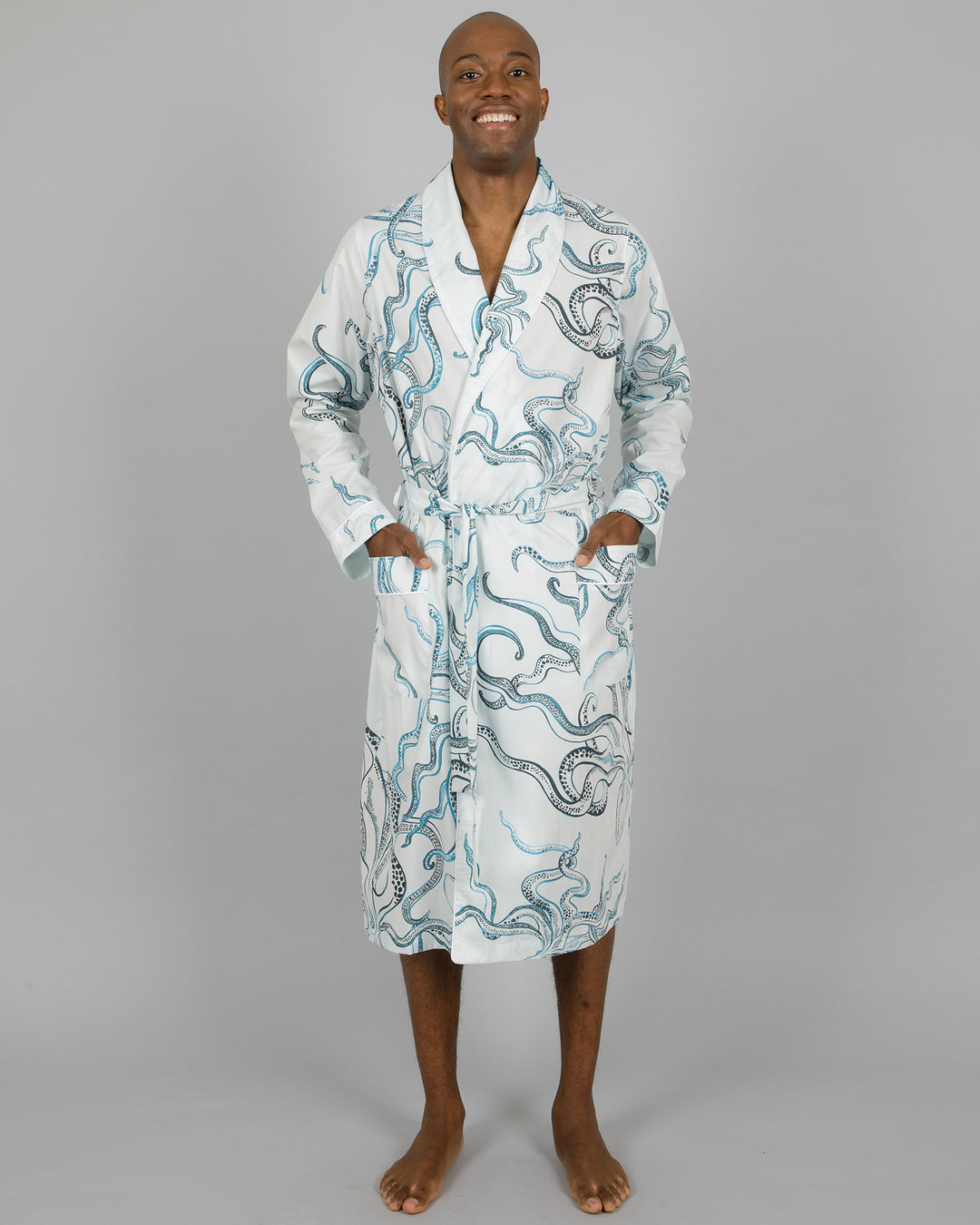 Mens Gown Octopus Indigo Front - Woodstock Laundry