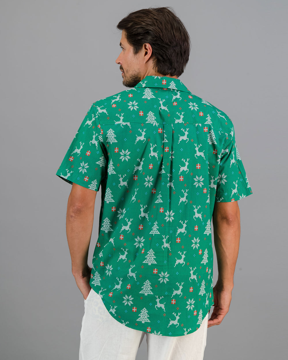 Mens Holiday Shirt Christmas Green Back - Woodstock Laundry