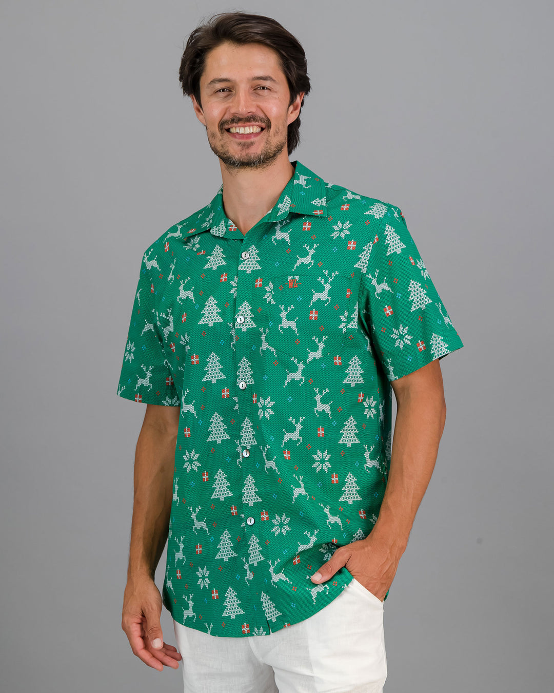 Mens Holiday Shirt Christmas Green Front - Woodstock Laundry