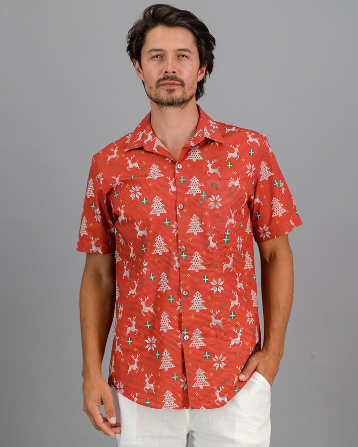 Mens Holiday Shirt Christmas Red Front - Woodstock Laundry