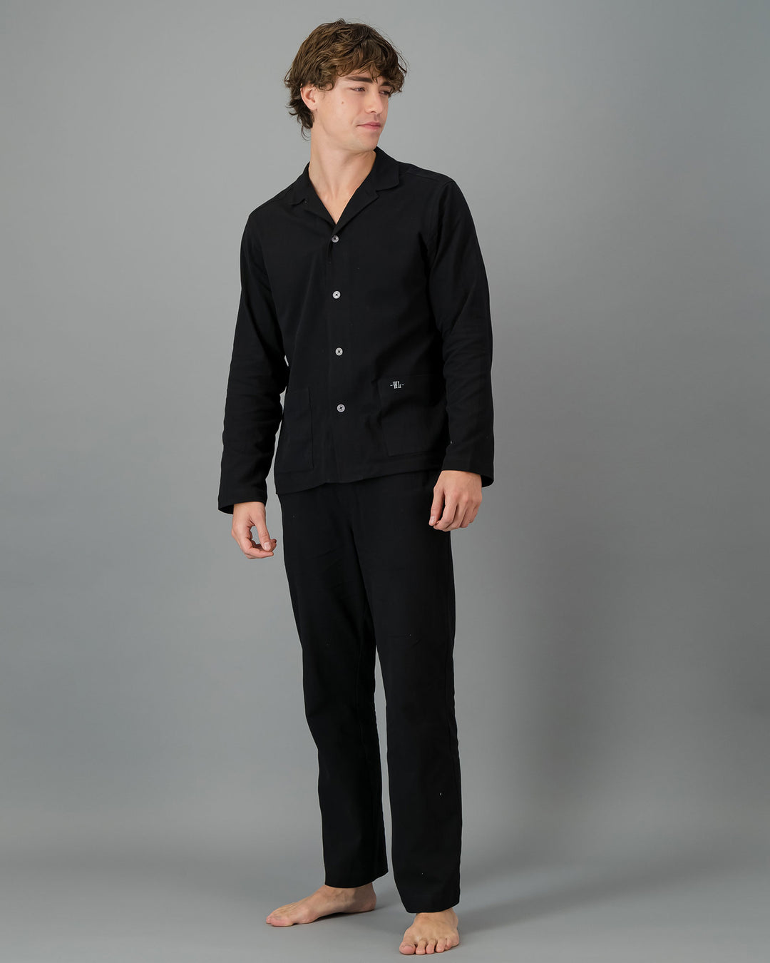 Mens HOT COTTON Long Pyjama Set Black Front - Woodstock Laundry