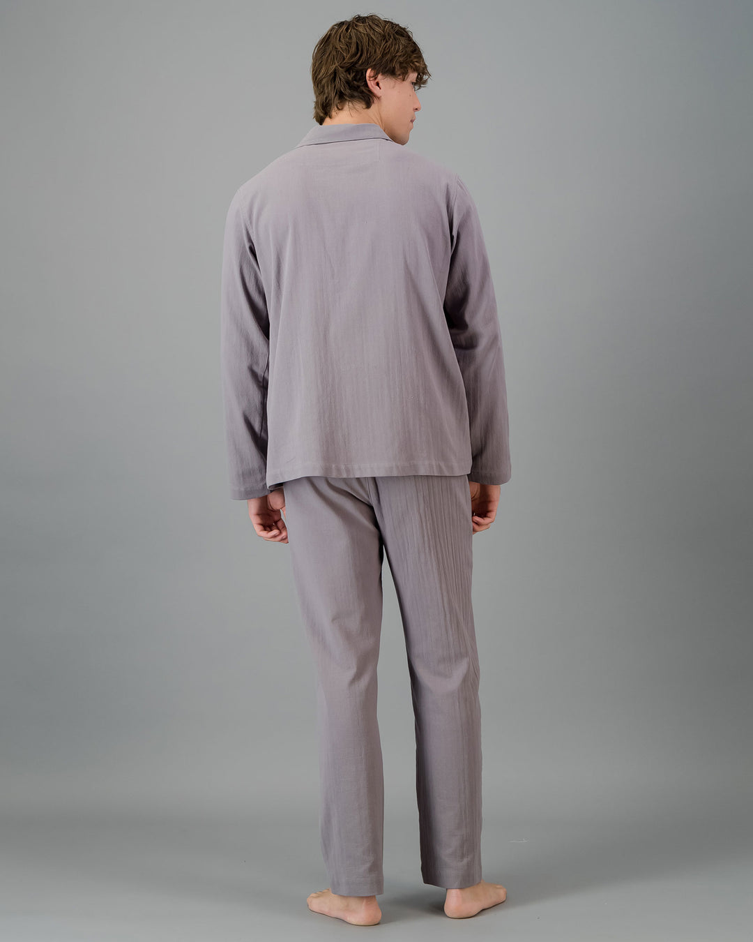 Mens HOT Cotton Long Pyjama Set Charcoal Back - Woodstock Laundry