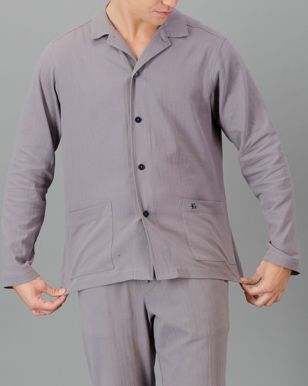 Mens HOT Cotton Long Pyjama Set Charcoal Close - Woodstock Laundry