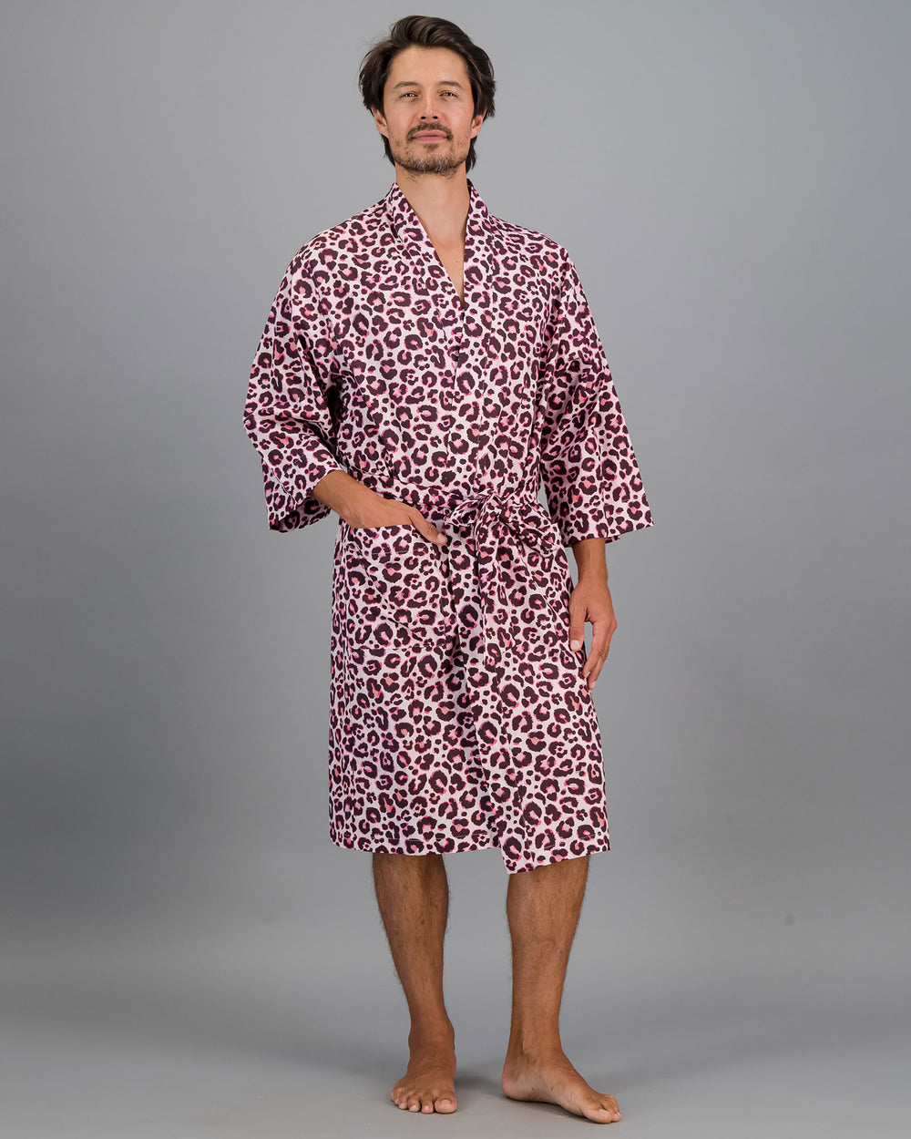 mens Kimono Leopard Skin Pink Front - Woodstock Laundry