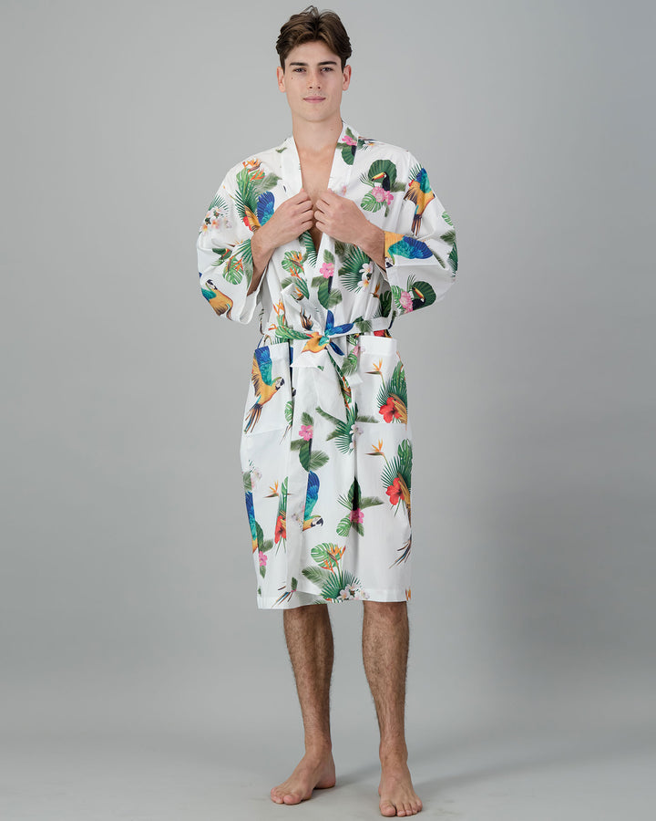 Mens Kimono - Paradise on White Front - Woodstock Laundry