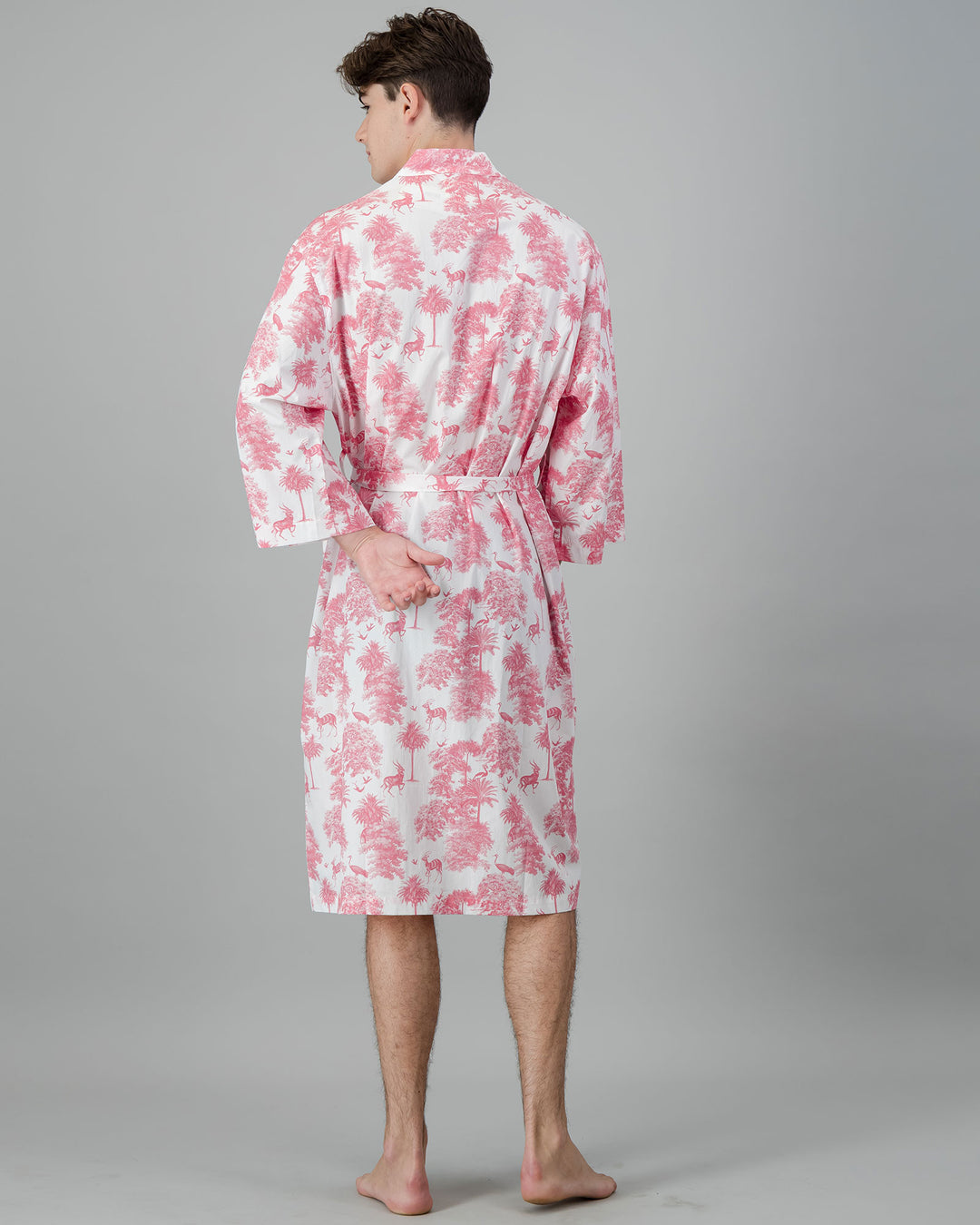 Mens Kimono - Pink Tropicana on White Back - Woodstock Laundry