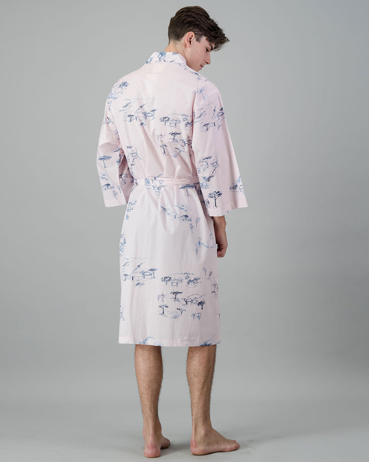 Mens Kimono - Grey Wild Coast on Pink Back - Woodstock Laundry