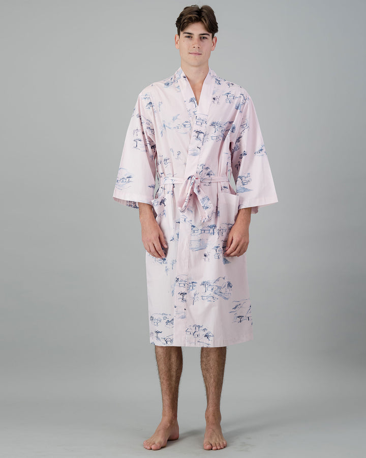 Mens Kimono - Grey Wild Coast on Pink Front - Woodstock Laundry