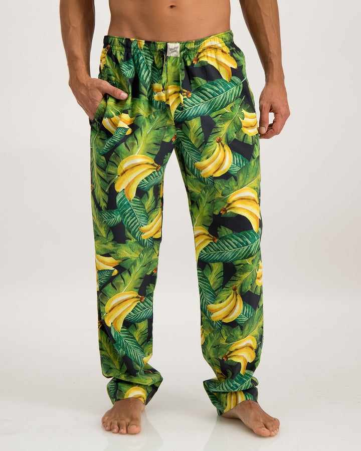 Mens Lounge Pants - Bananas on Leaves Front - Woodstock Laundry