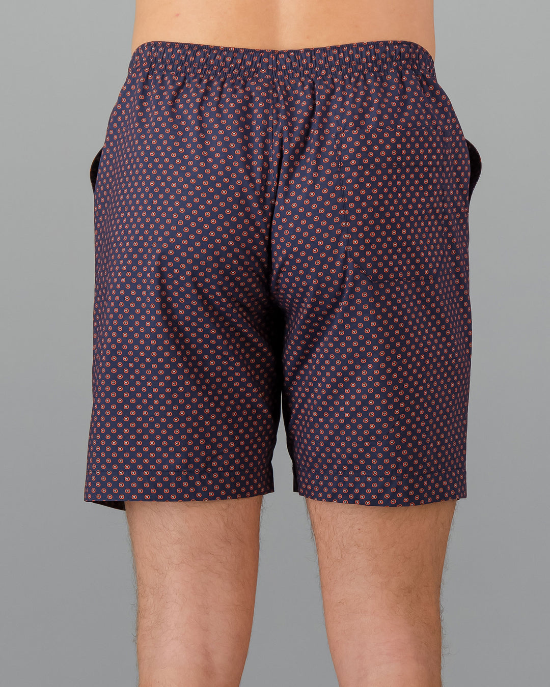 Mens Lounge Shorts Poppy Circles Navy Back - Woodstock Laundry