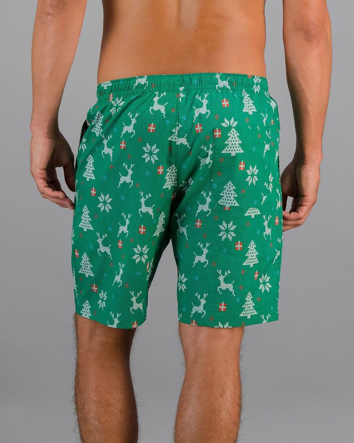 Mens Lounge Shorts Christmas Green Back - Woodstock Laundry