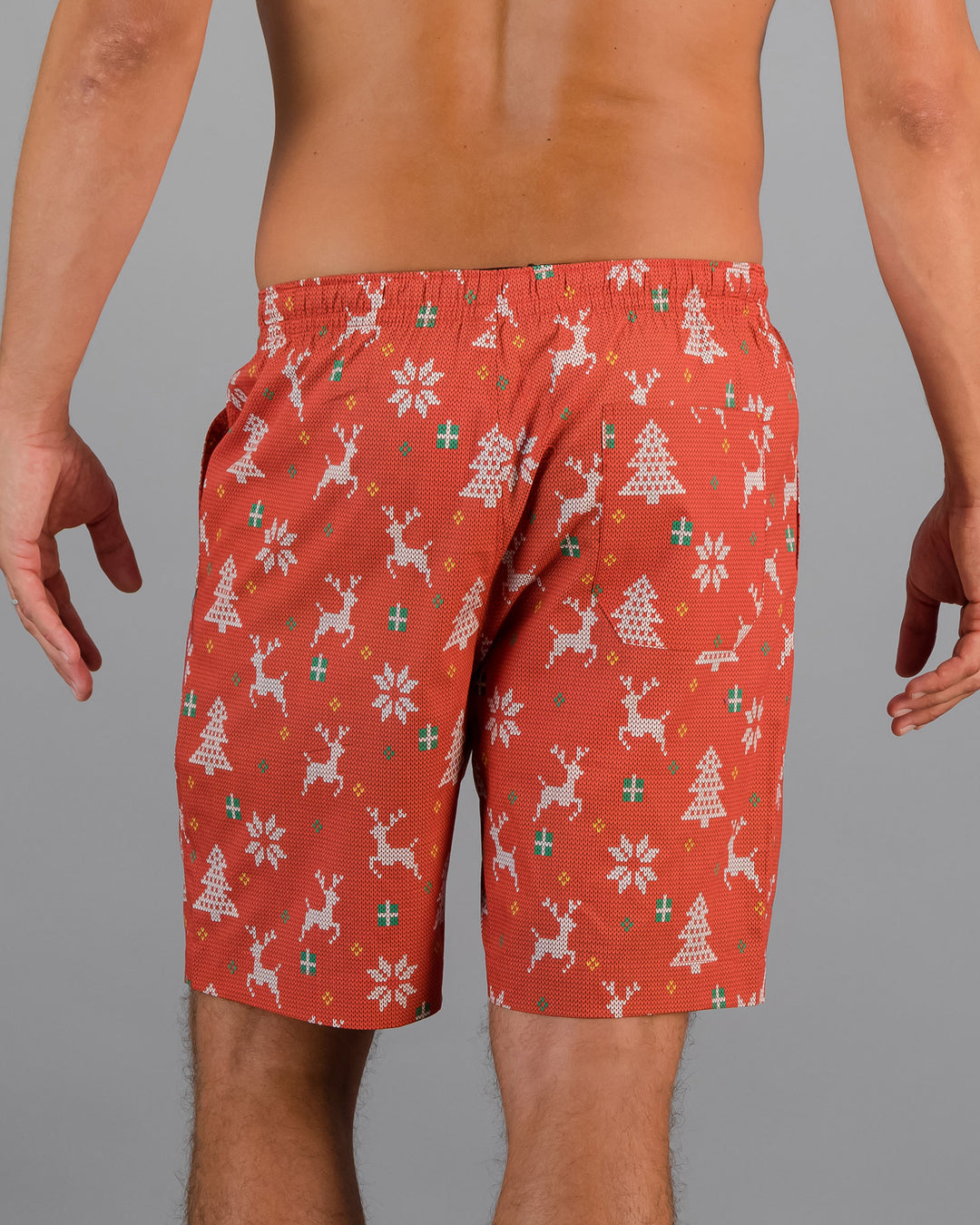 Mens Lounge Shorts Christmas Red Back - Woodstock Laundry