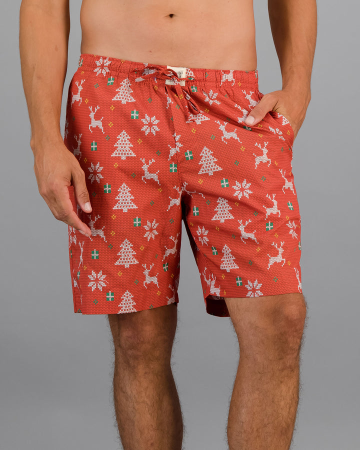 Mens Lounge Shorts Christmas Red Front - Woodstock Laundry