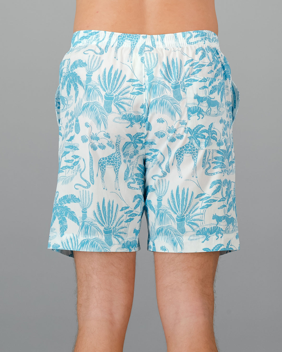 Mens Lounge Shorts Mono Safari Blue Back - Woodstock Laundry