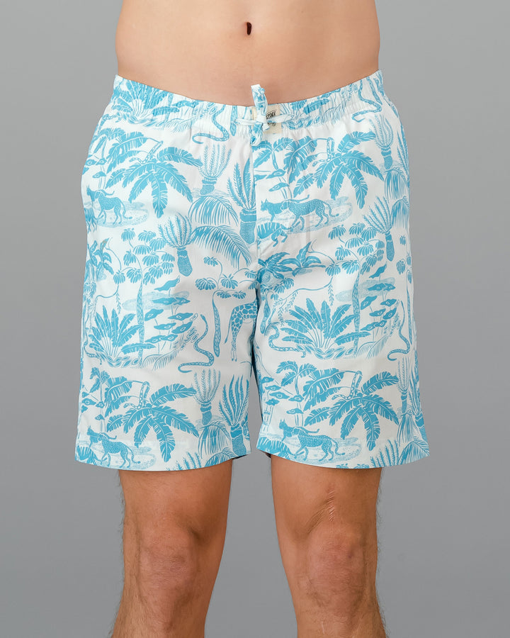 Mens Lounge Shorts Mono Safari Blue Front - Woodstock Laundry