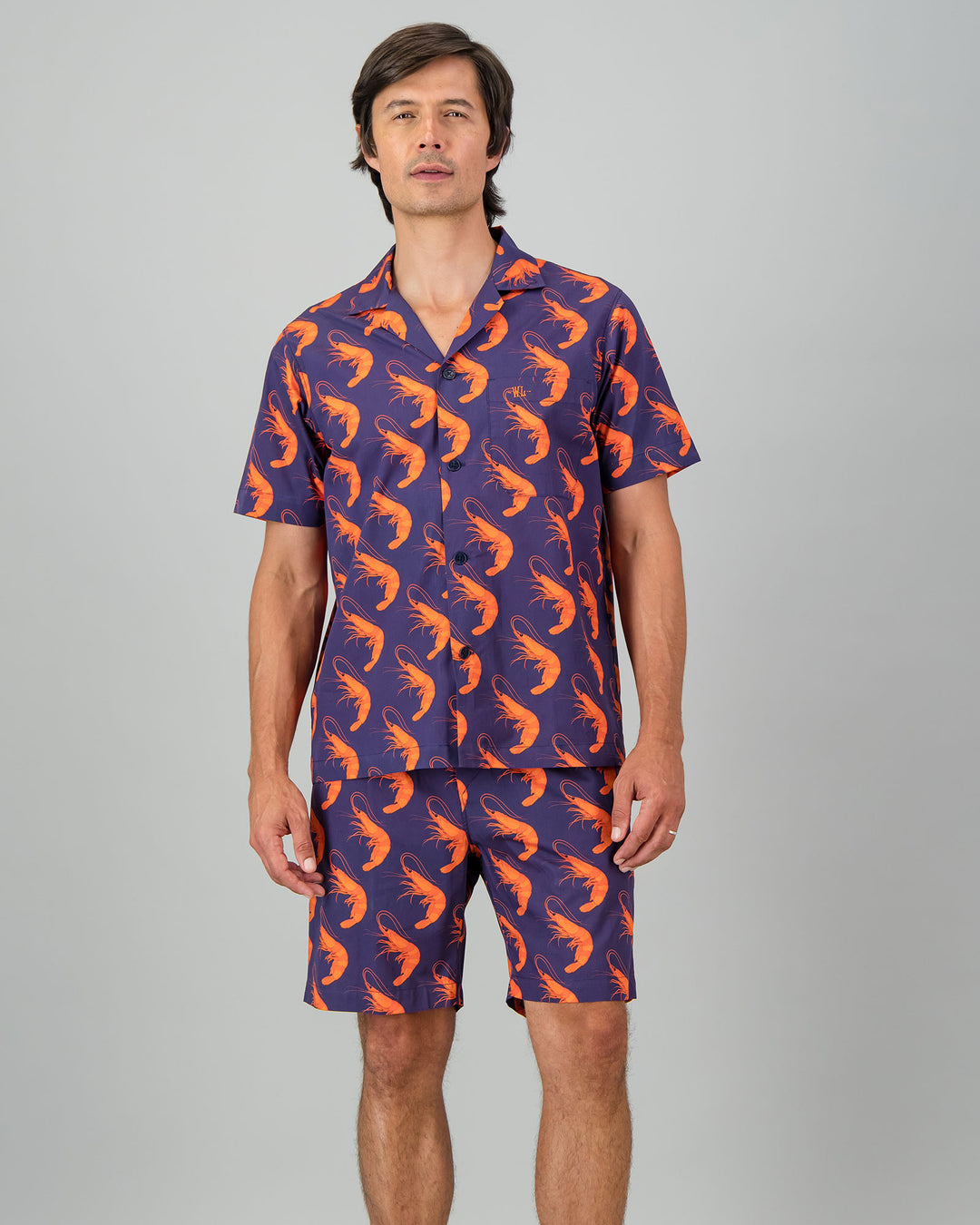 Mens Short Pyjamas - Ibiza Prawns Front - Woodstock Laundry