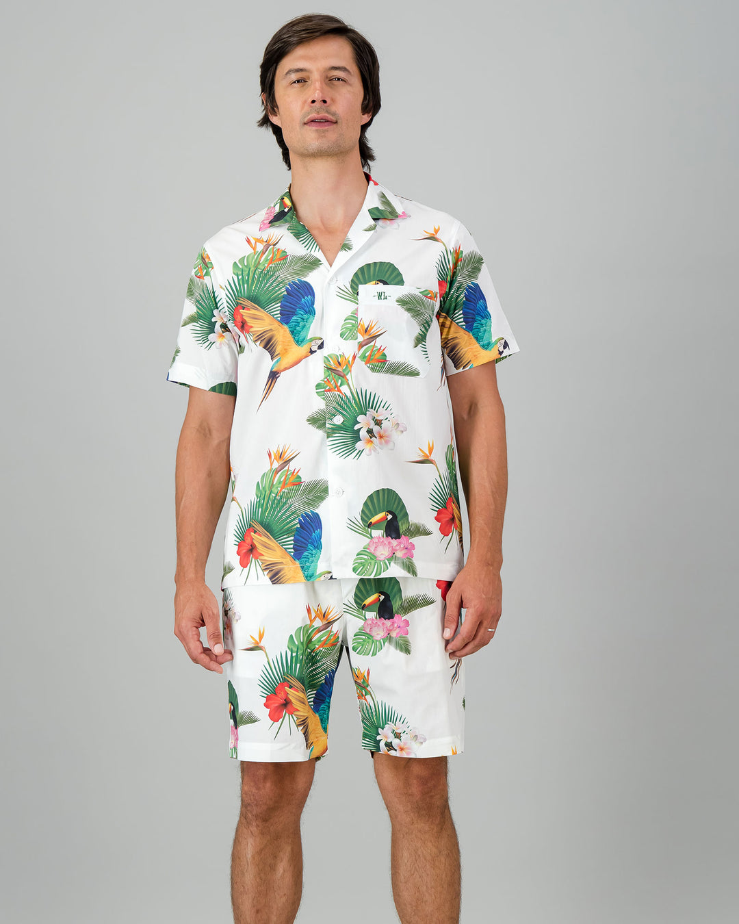 Mens Short Pyjamas - Paradise on White Front - Woodstock Laundry