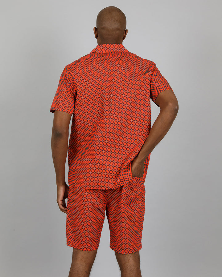 Mens Short Pyjamas Poppy On Red Back - Woodstock Laundry