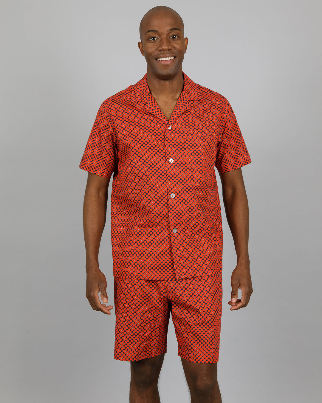 Mens Short Pyjamas Poppy On Red Front - Woodstock Laundry