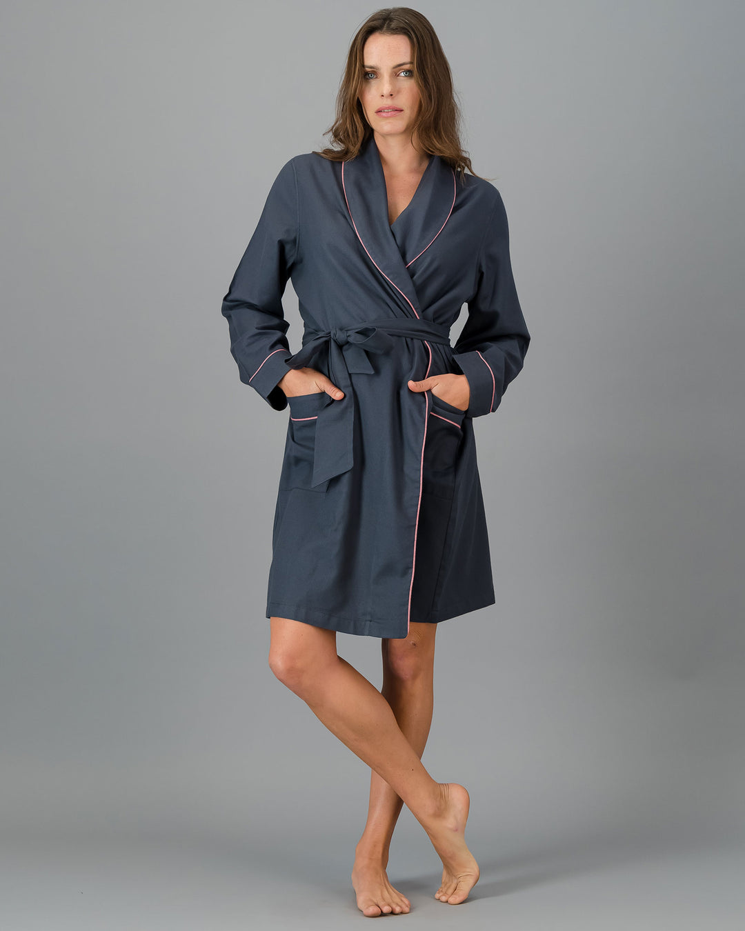 Womens Dressing Gown - Charcoal Front - Woodstock Laundry