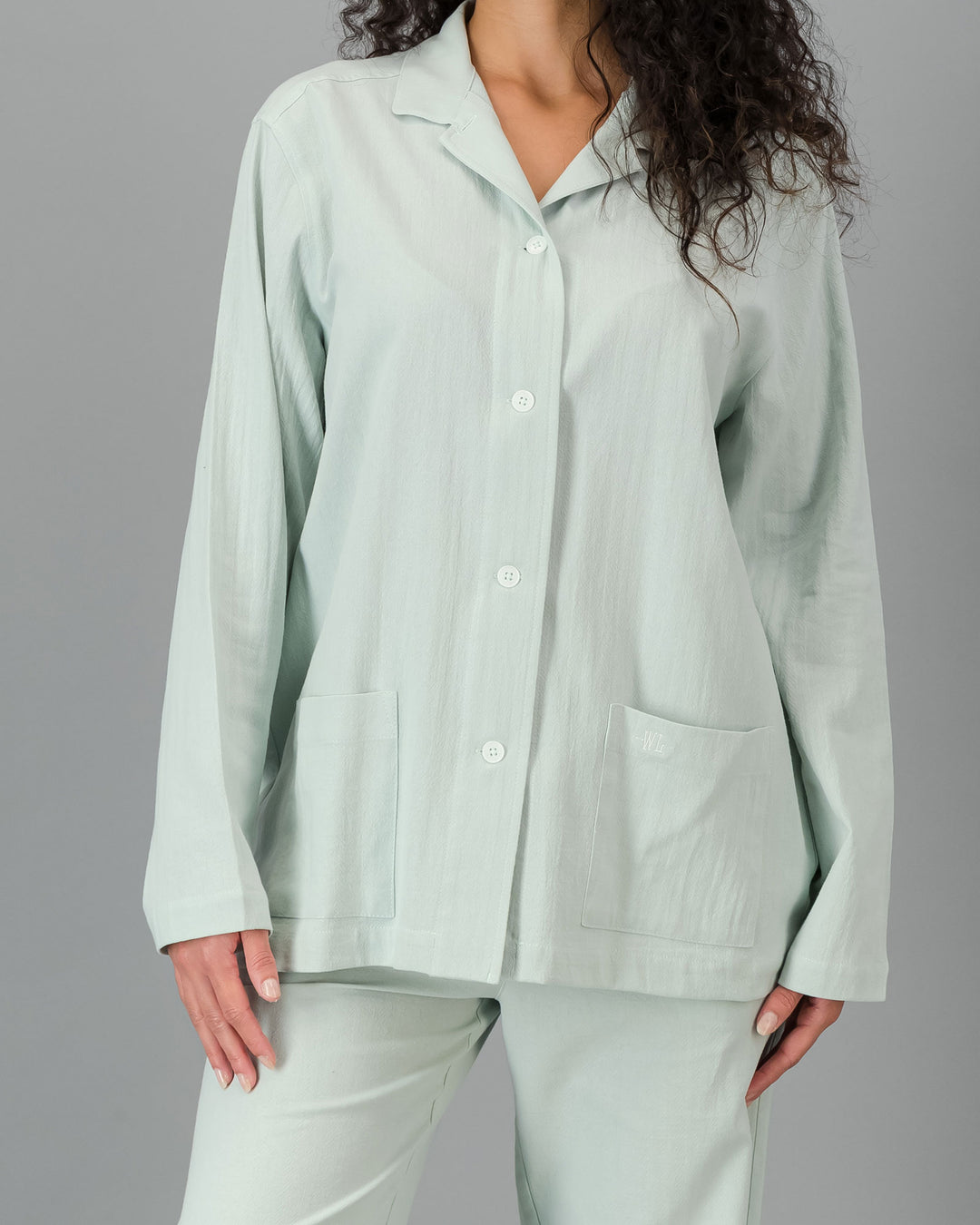 Womens HOT Cotton Long Pyjama Set Pistachio Green Close - Woodstock Laundry