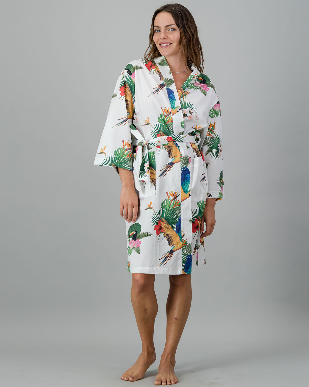 Womens Kimono Paradise White Front - Woodstock Laundry