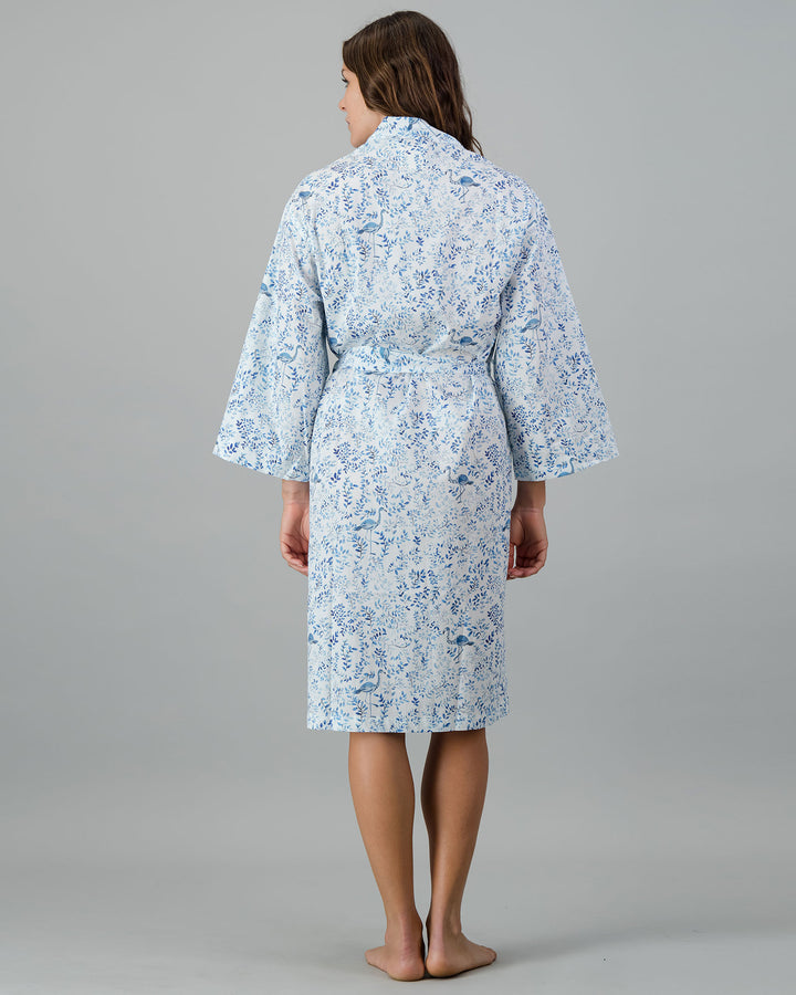 Woomens Kimono - Blue Summer Vines on White Back - Woodstock Laundry