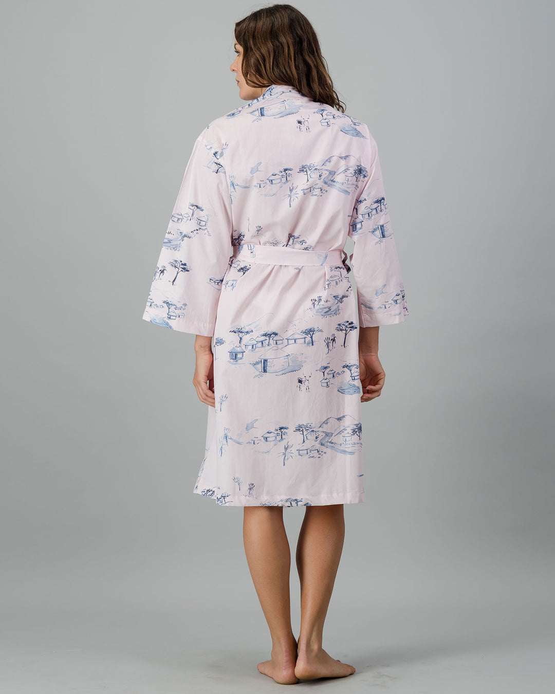 Womens Kimono - Grey Wild Coast on Pink Back - Woodstock Laundry