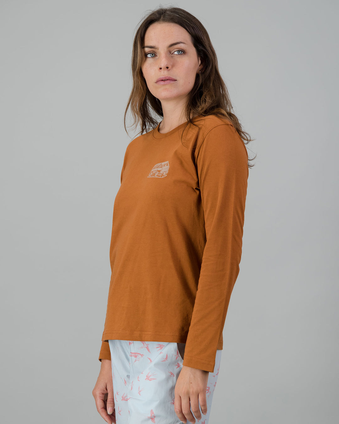 Womens Long-Sleeve T-Shirt - Copper Campers on Amber Side - Woodstock Laundry