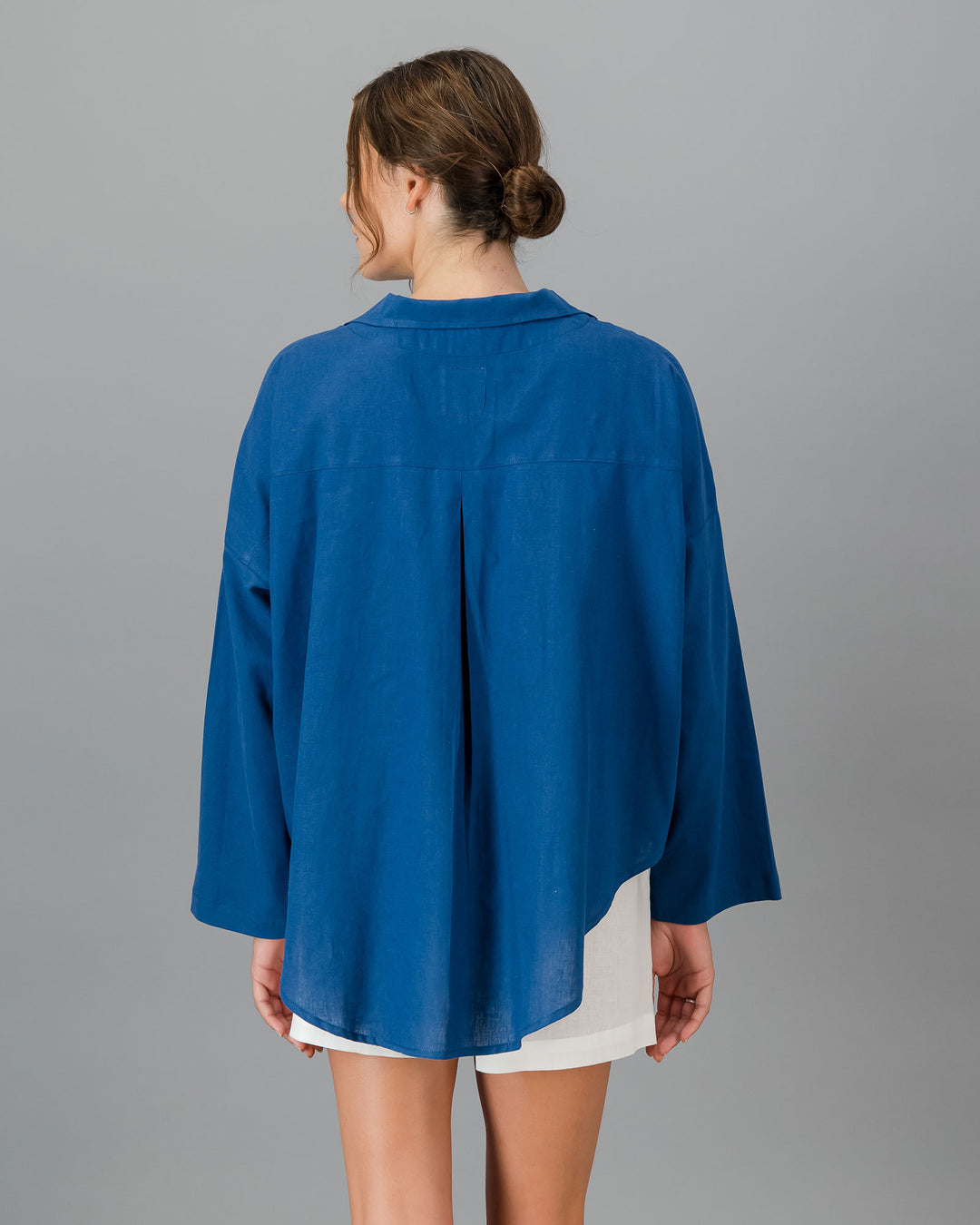 Womens Linen Flow Shirt - Denim Back - Woodstock Laundry