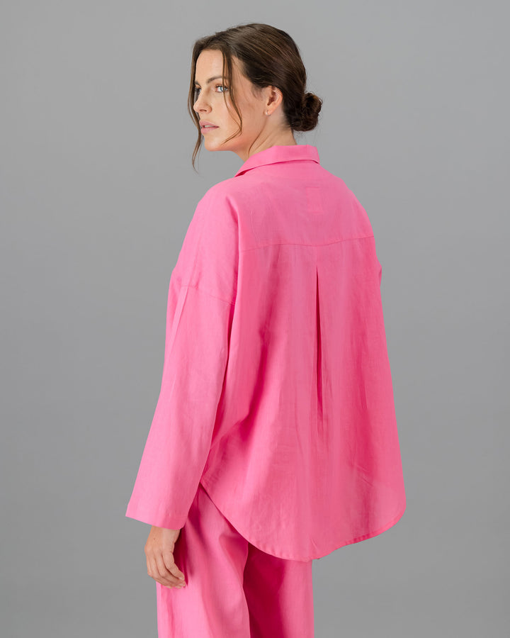 Womens Linen Flow Shirt - Pink Back - Woodstock Laundry