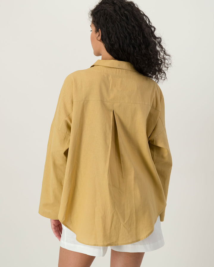 Womens Linen Flow Shirt Sahara Back - Woodstock Laundry