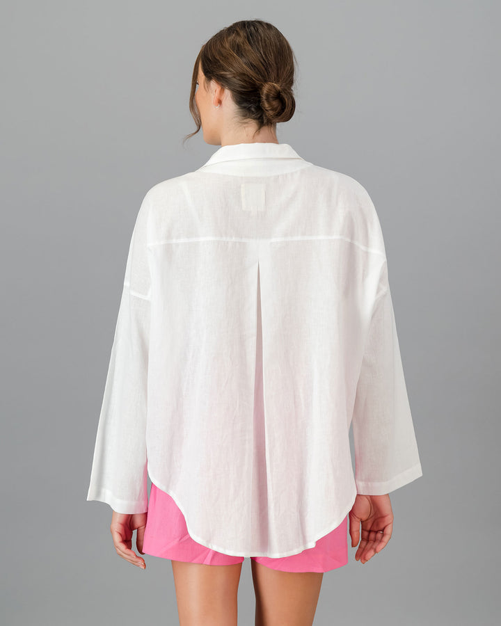 Womens Linen Flow Shirt - White