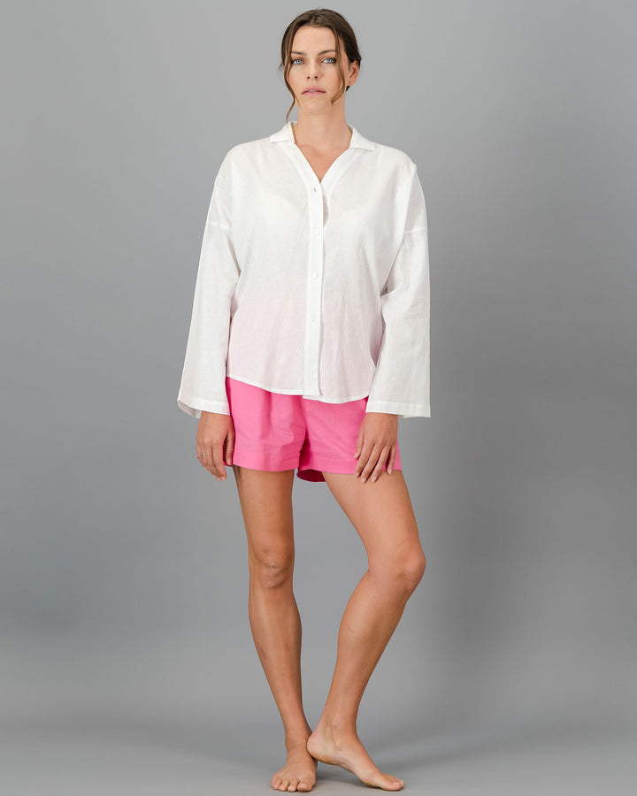 Womens Linen Flow Shirt - White Full - Woodstock Laundry