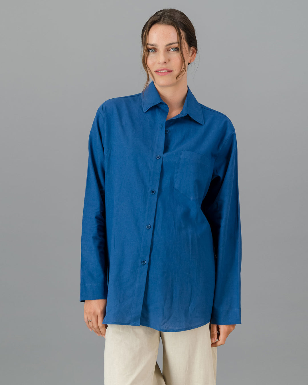 Womens Linen Over Shirt - Denim Front - Woodstock Laundry