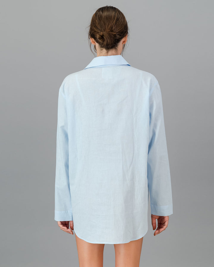 Womens Linen Over Shirt - Sky Blue Back - Woodstock Laundry